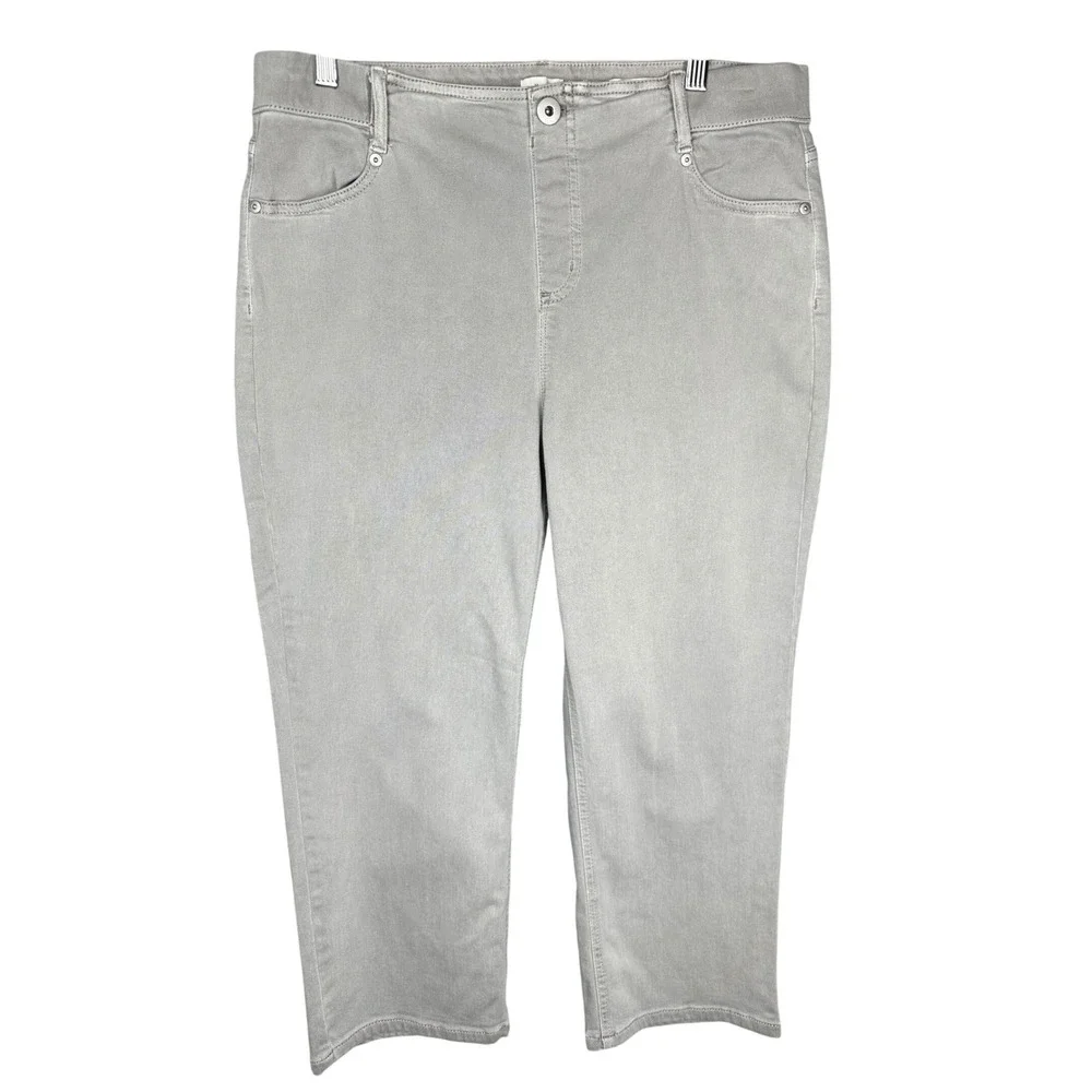 J.Jill Womens High Rise Cropped Pull On Jeans 14P Grey Stretch Denim Capri Pants